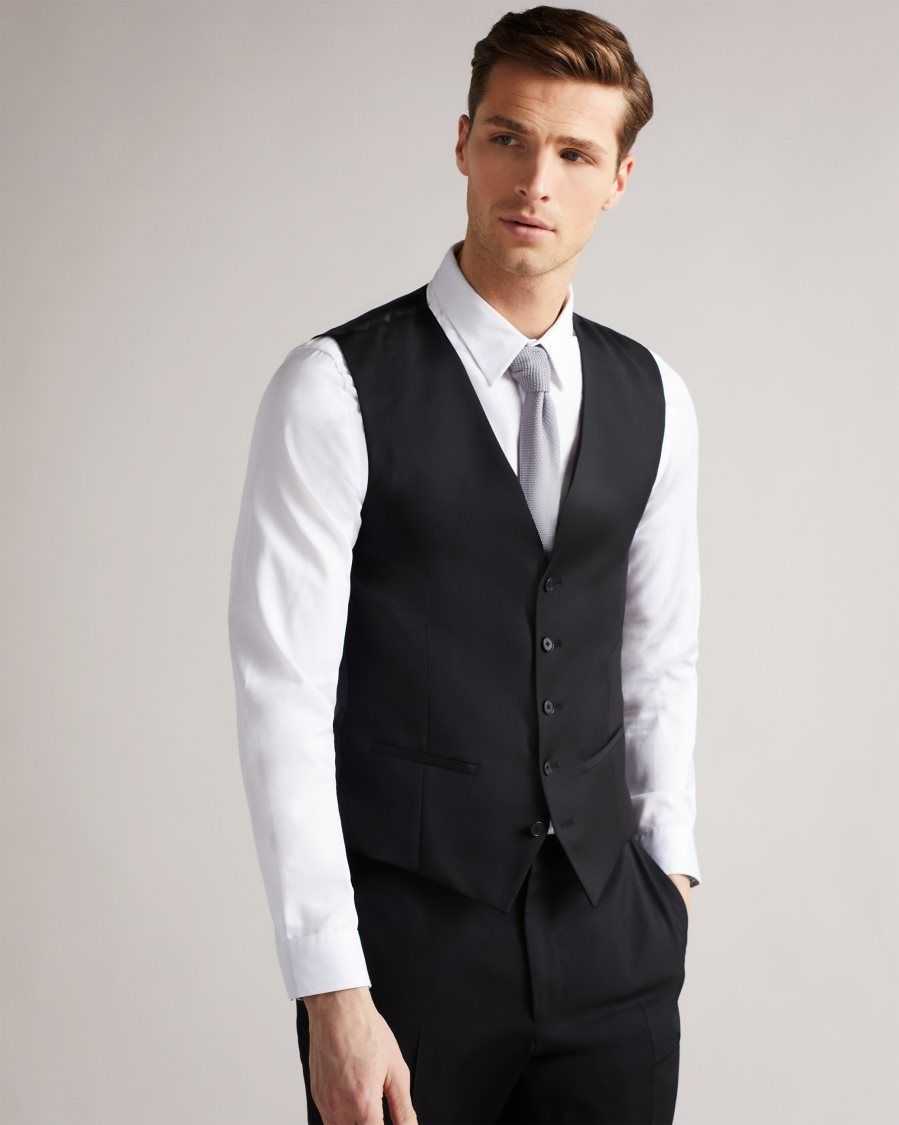 Ted Baker Dundews Slim Black Twill Suit Waistcoat Black | 3806927-YS