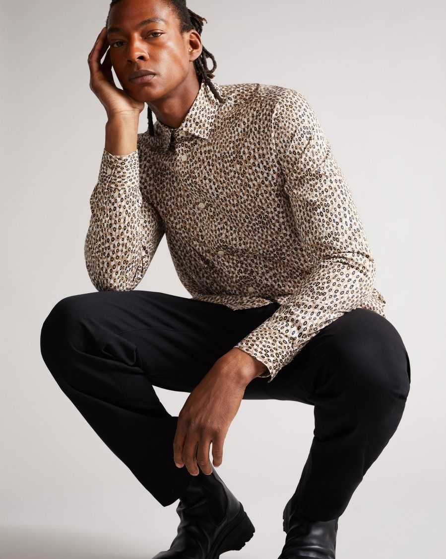 Ted Baker Dunston Long Sleeve Retro Dot Shirt Brown | 7219036-AB