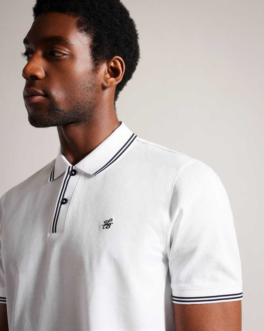 Ted Baker Dynam Monogram Diamond Knit Polo Shirt White | 4130852-NG