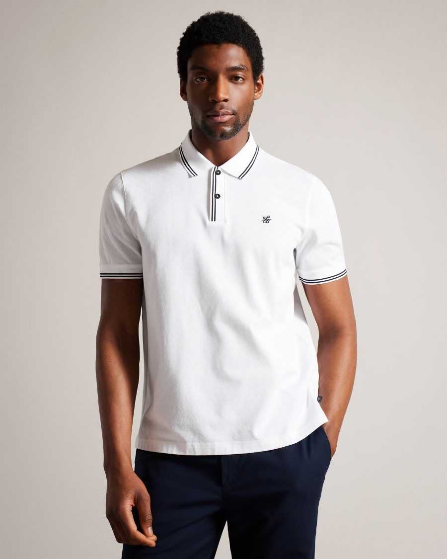 Ted Baker Dynam Monogram Diamond Knit Polo Shirt White | 4130852-NG