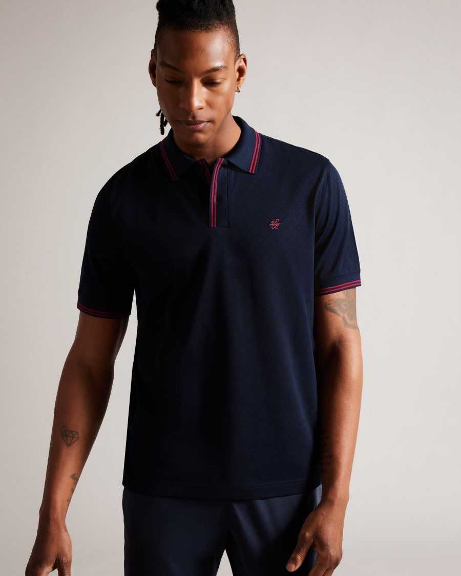 Ted Baker Dynam Monogram Diamond Knit Polo Shirt Navy | 6472958-RF