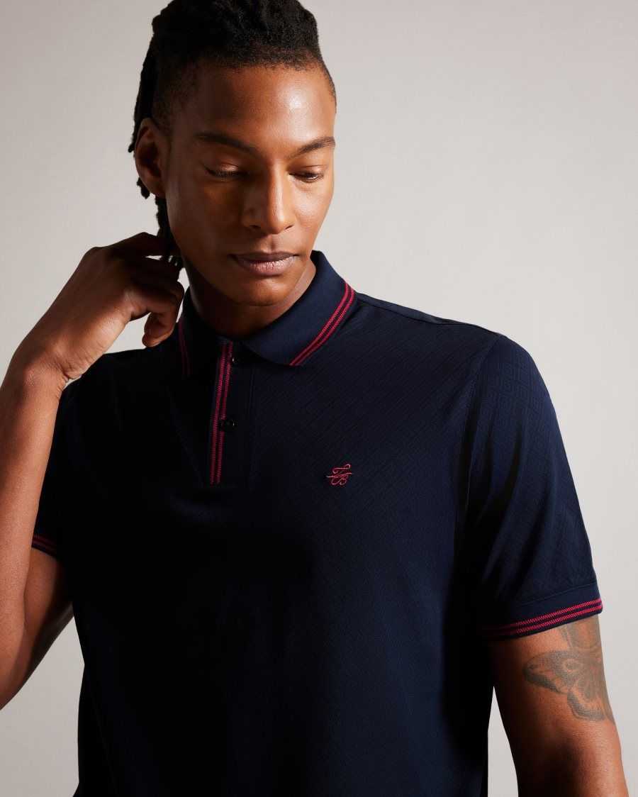 Ted Baker Dynam Monogram Diamond Knit Polo Shirt Navy | 6472958-RF