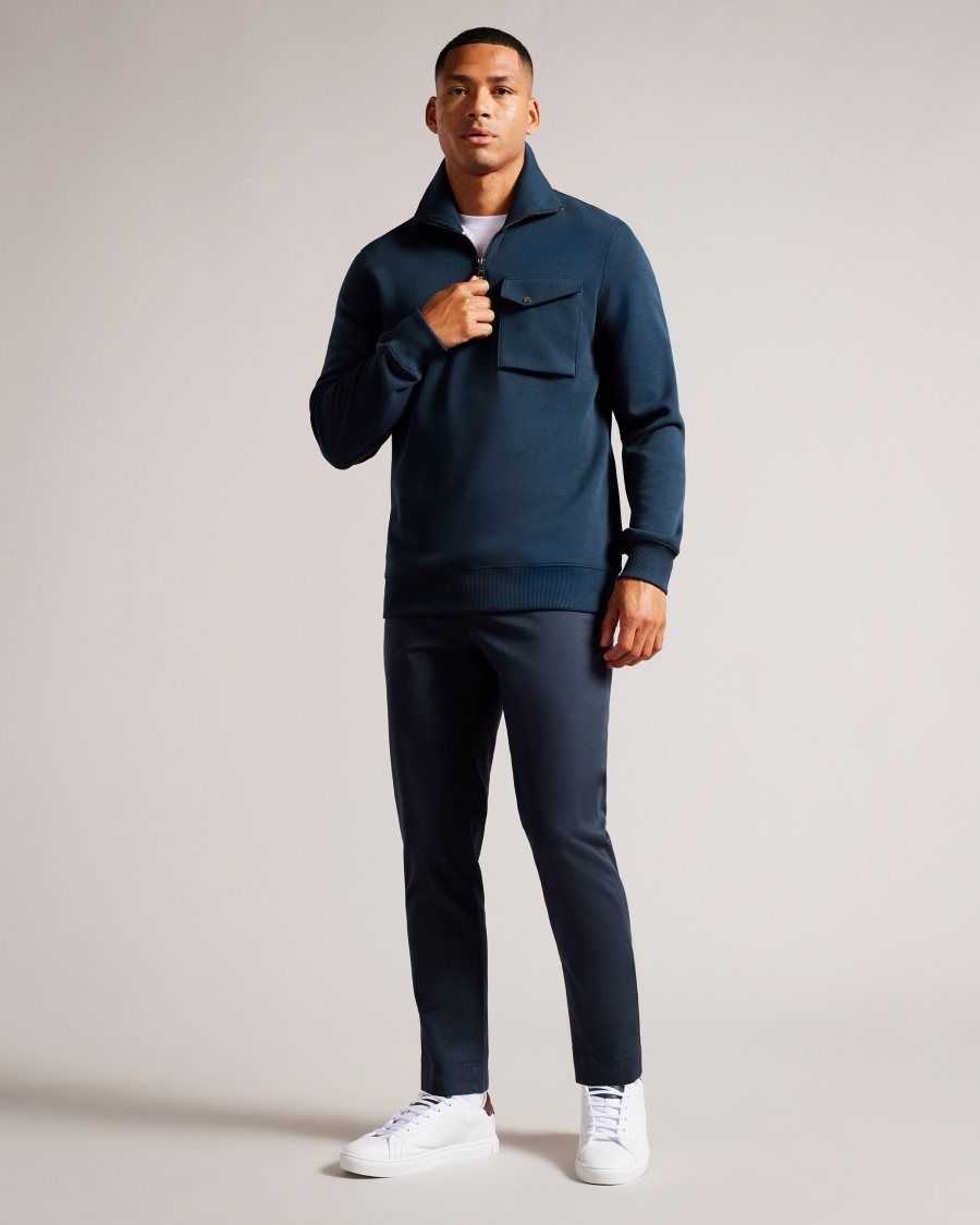 Ted Baker Ecos Half Zip Funnel Neck Jumper Navy | 8143706-ZC