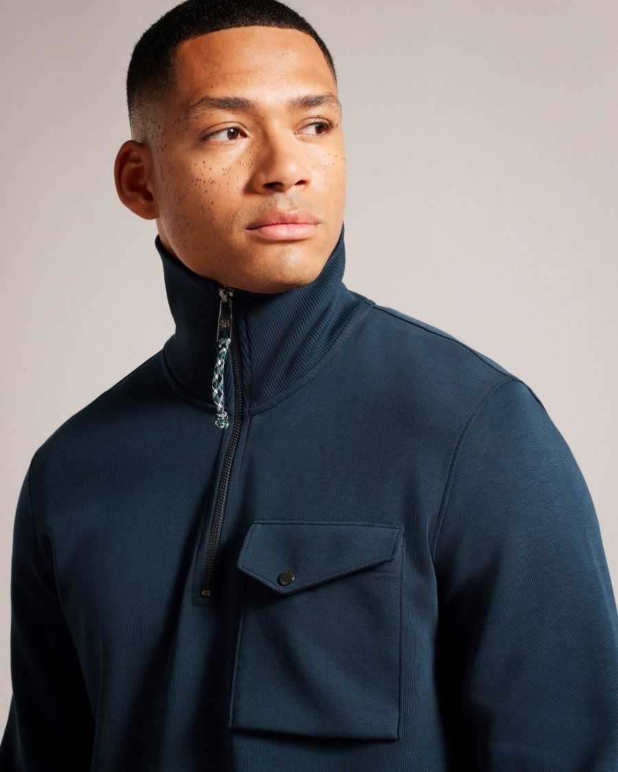 Ted Baker Ecos Half Zip Funnel Neck Jumper Navy | 8143706-ZC