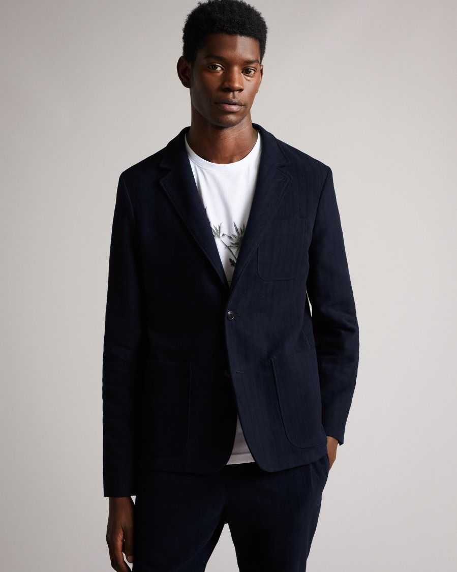 Ted Baker Efford Herringbone Moleskin Jacket Dark Navy | 7546329-VB