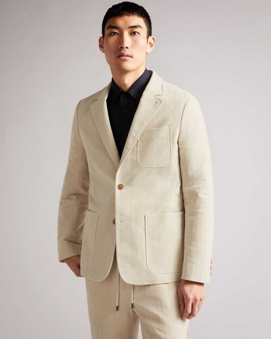 Ted Baker Efford Herringbone Moleskin Jacket Natural | 8304961-EZ