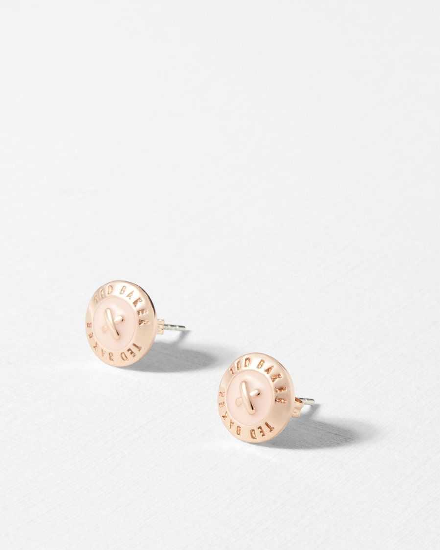 Ted Baker Eisley Enamel Button Stud Earrings Baby Pink | 6380251-MJ