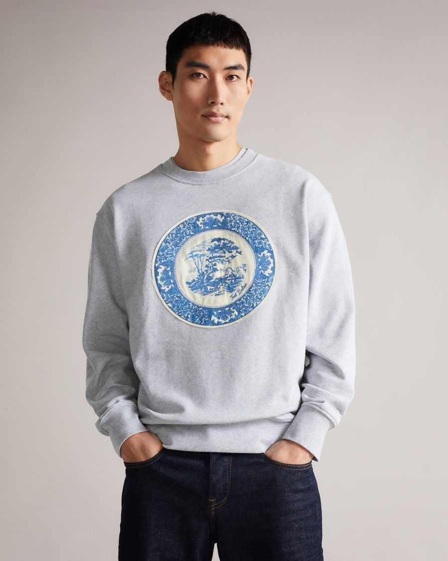 Ted Baker Elbe Oversized Graphic Sweatshirt Grey-Marl | 1689307-SW