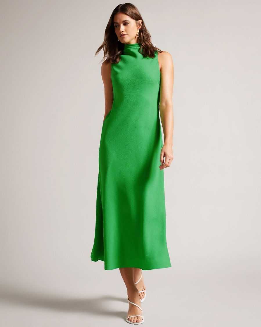 Ted Baker Eleanar Cowl Neck Sleeveless Midi Slip Dress Green | 3056984-XU