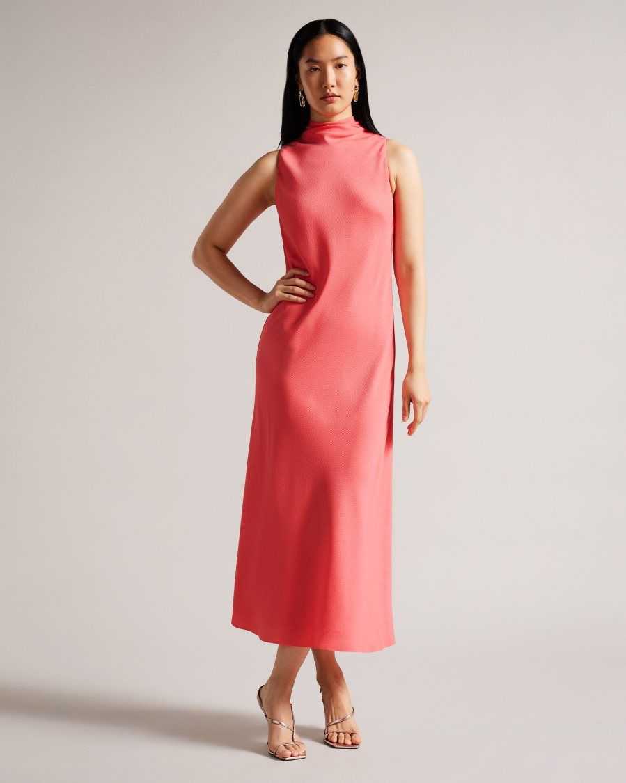 Ted Baker Eleanar Cowl Neck Sleeveless Midi Slip Dress Coral | 4763958-RC