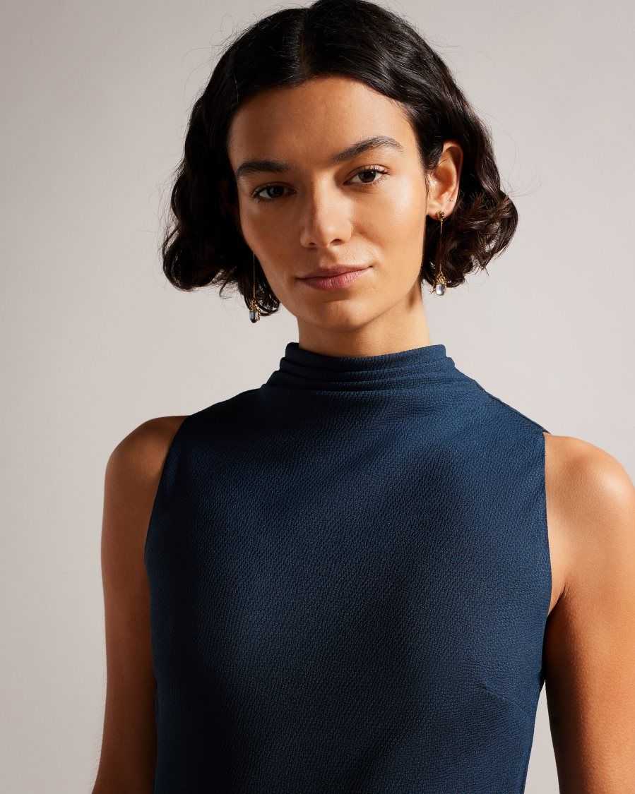 Ted Baker Eleanar Cowl Neck Sleeveless Midi Slip Dress Dark Blue | 9034621-XR