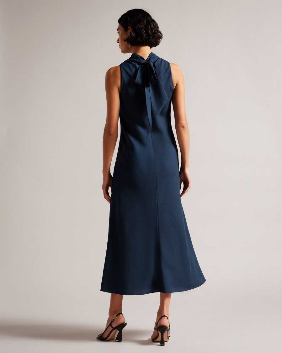 Ted Baker Eleanar Cowl Neck Sleeveless Midi Slip Dress Dark Blue | 9034621-XR