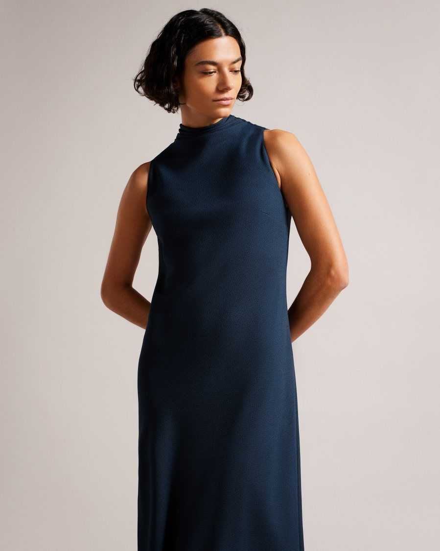 Ted Baker Eleanar Cowl Neck Sleeveless Midi Slip Dress Dark Blue | 9034621-XR