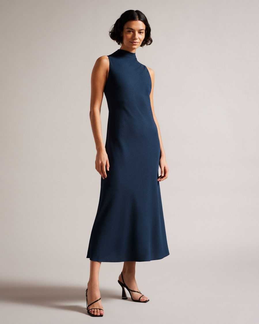 Ted Baker Eleanar Cowl Neck Sleeveless Midi Slip Dress Dark Blue | 9034621-XR