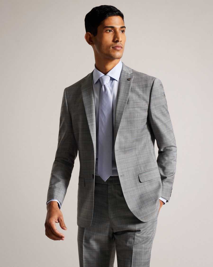 Ted Baker Elgoljs Wool Blend Check Jacket Grey | 9834562-HI