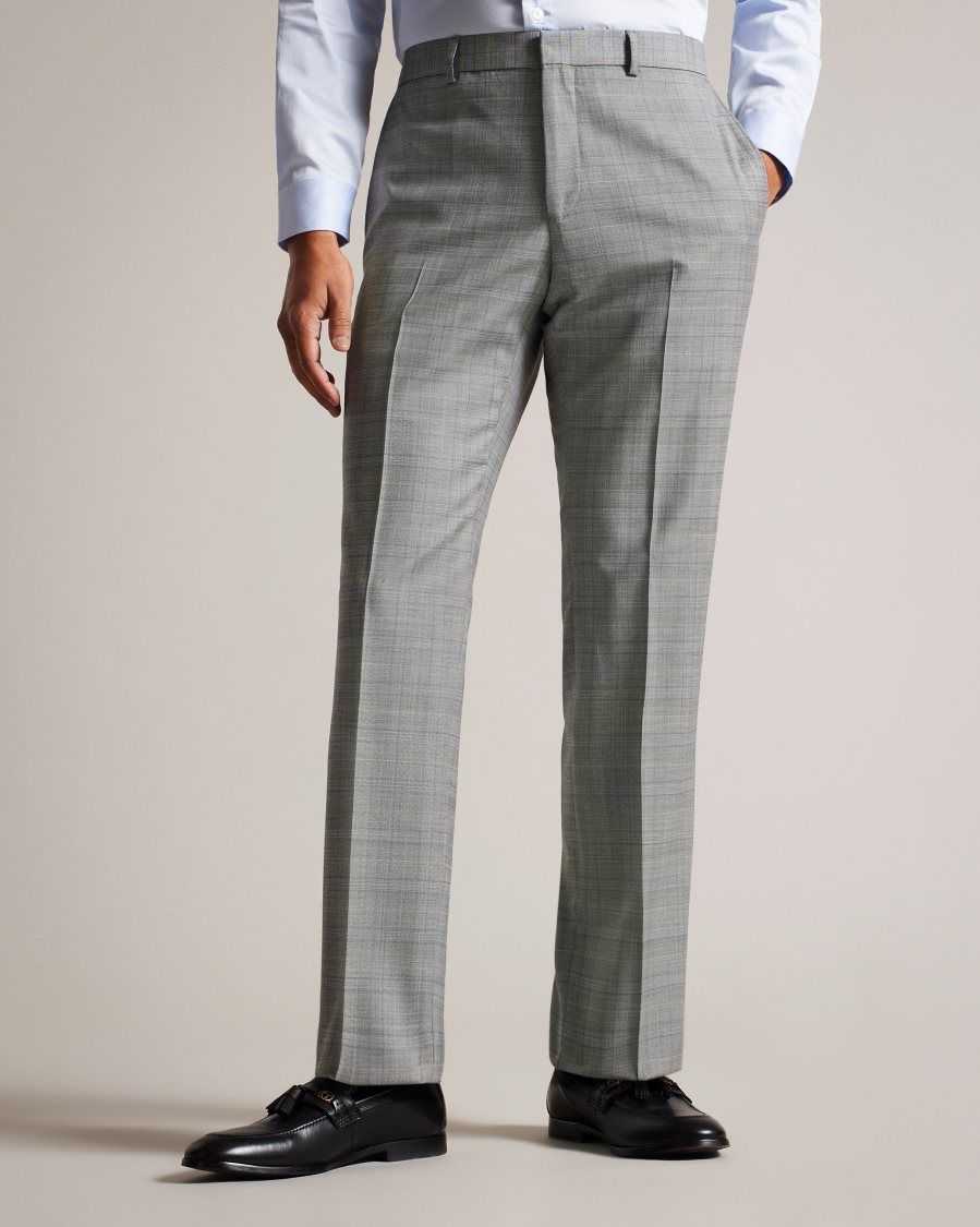 Ted Baker Elgolts Wool Blend Check Trousers Grey | 6372940-WX