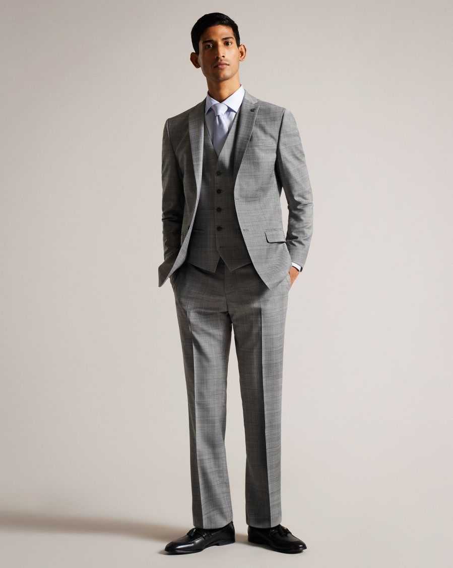 Ted Baker Elgolw Wool Blend Check Waistcoat Grey | 9073261-US