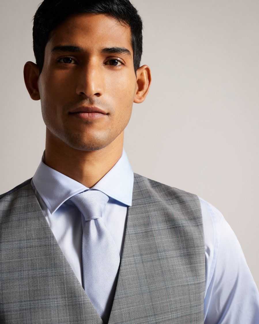 Ted Baker Elgolw Wool Blend Check Waistcoat Grey | 9073261-US