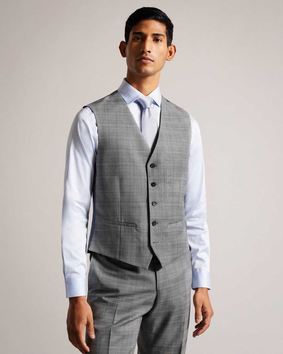 Ted Baker Elgolw Wool Blend Check Waistcoat Grey | 9073261-US