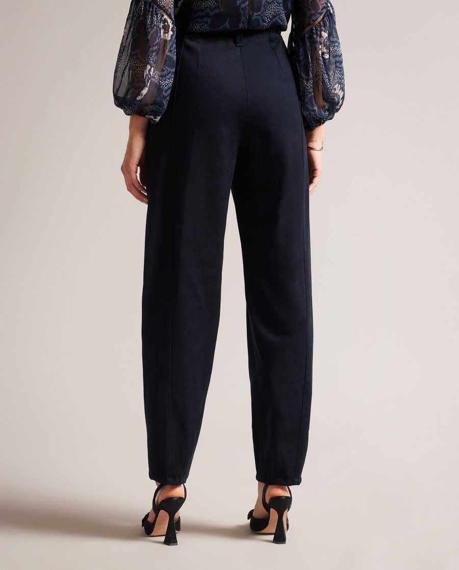 Ted Baker Eliona Barrel Trousers With Pin Tuck Detail Navy | 5906428-AL