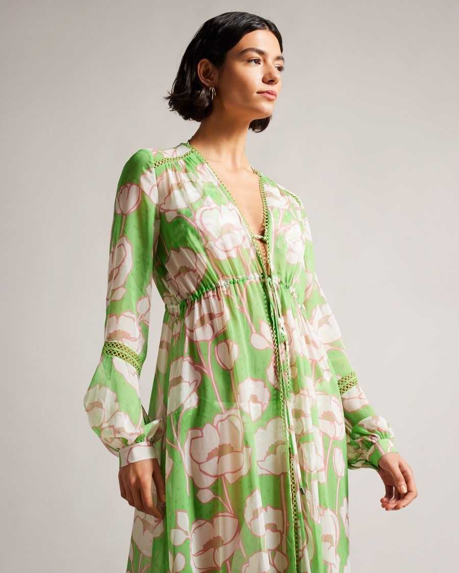 Ted Baker Elisiia High Low Poppy Print Cover Up Green | 1876539-NQ