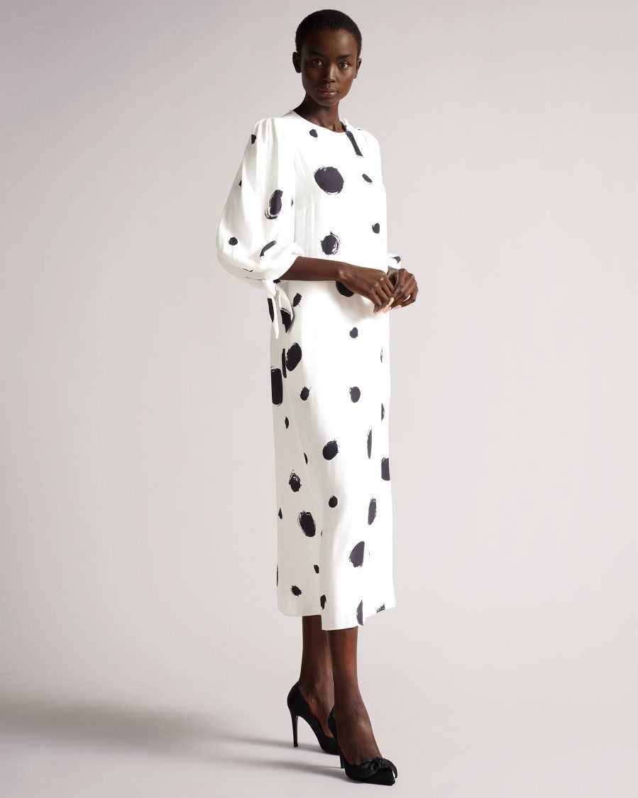 Ted Baker Eliyzza Button Up Midi Dress With Tie Cuffs White | 2417536-OI