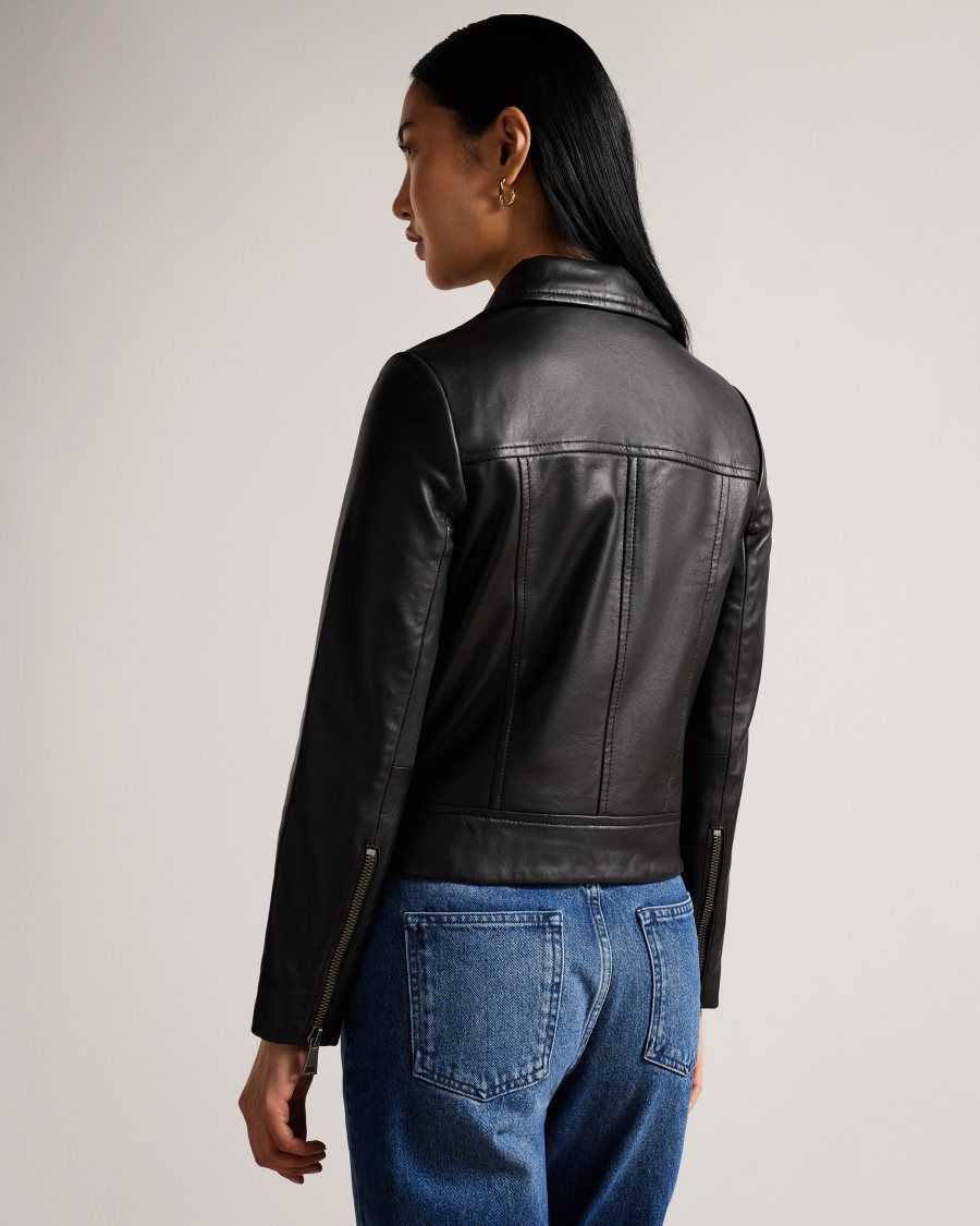 Ted Baker Ellaar Fitted Leather Biker Jacket Black | 3761429-AC