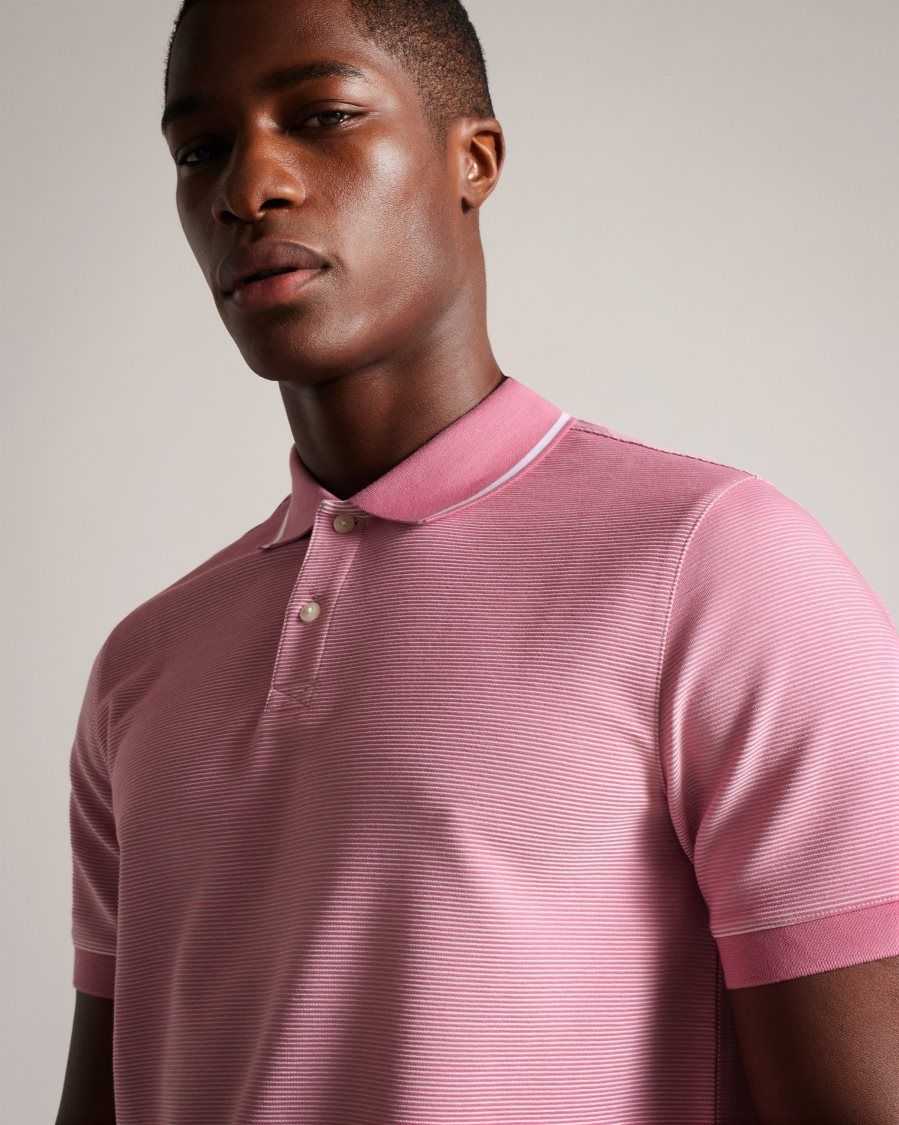 Ted Baker Ellerby Short Sleeve Striped Polo Shirt Medium Pink | 6294571-RY