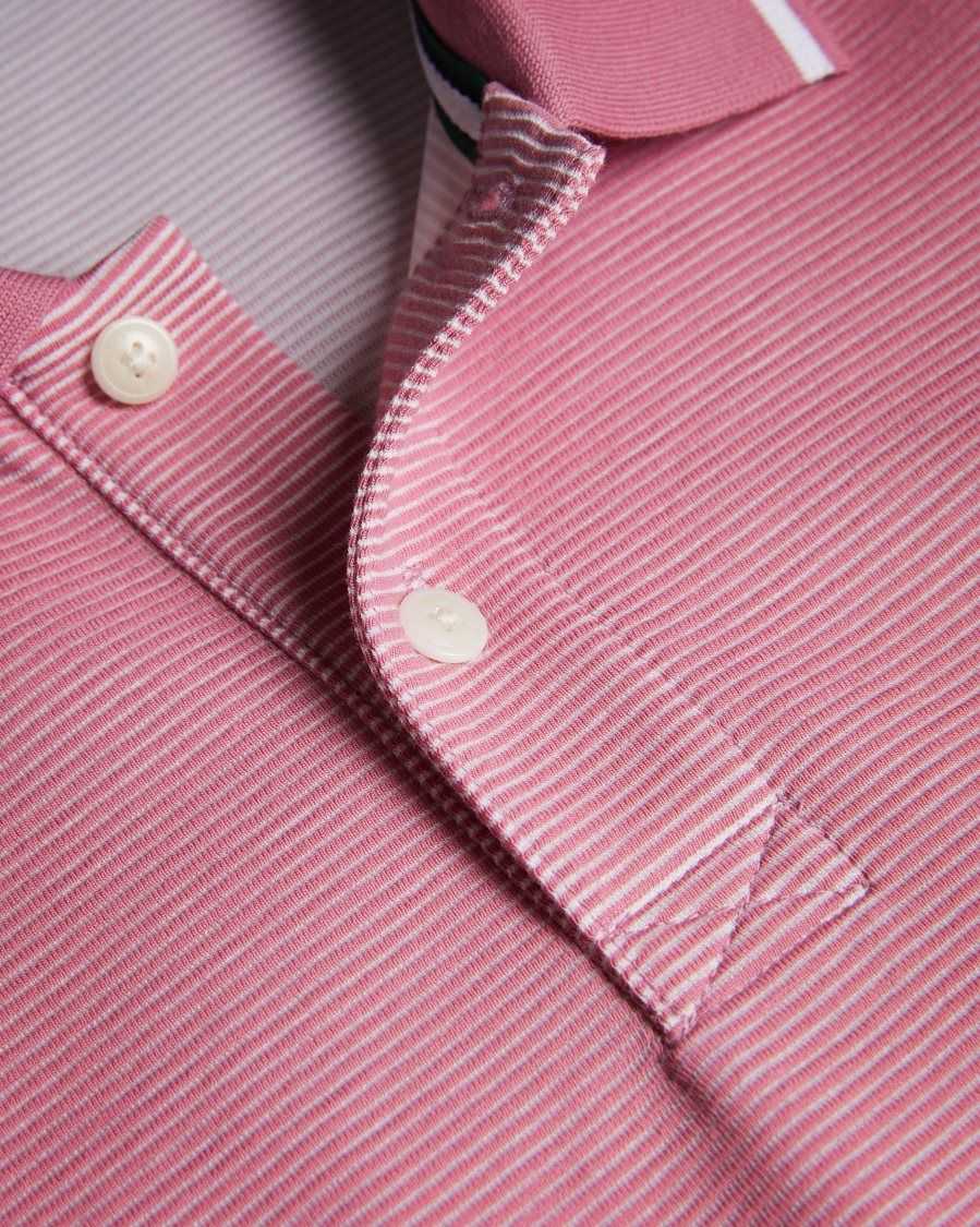 Ted Baker Ellerby Short Sleeve Striped Polo Shirt Medium Pink | 6294571-RY