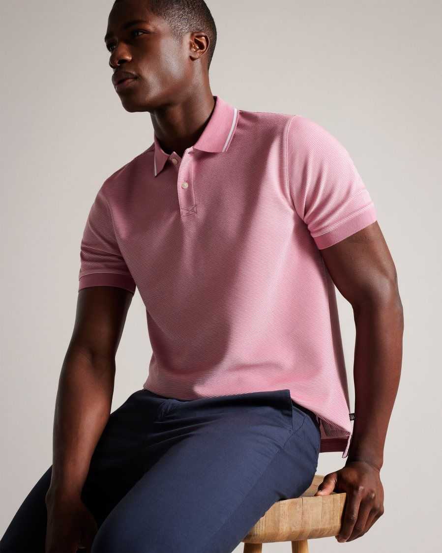 Ted Baker Ellerby Short Sleeve Striped Polo Shirt Medium Pink | 6294571-RY