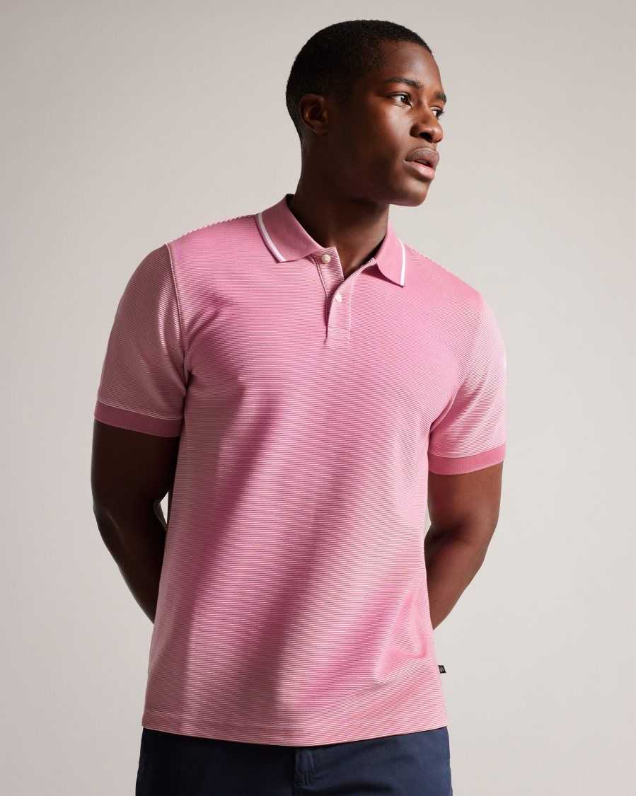 Ted Baker Ellerby Short Sleeve Striped Polo Shirt Medium Pink | 6294571-RY