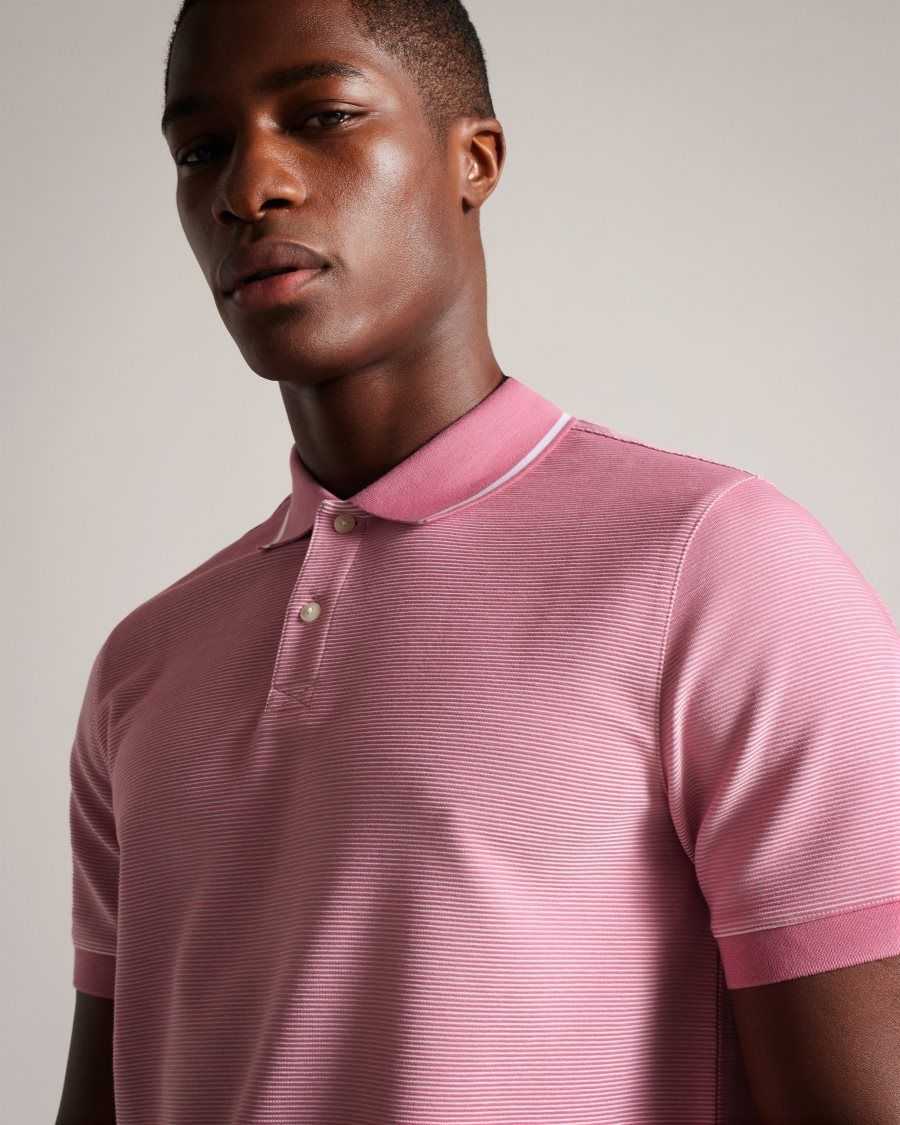 Ted Baker Ellerby Short Sleeve Striped Polo Shirt MID-PINK | 8039571-OV