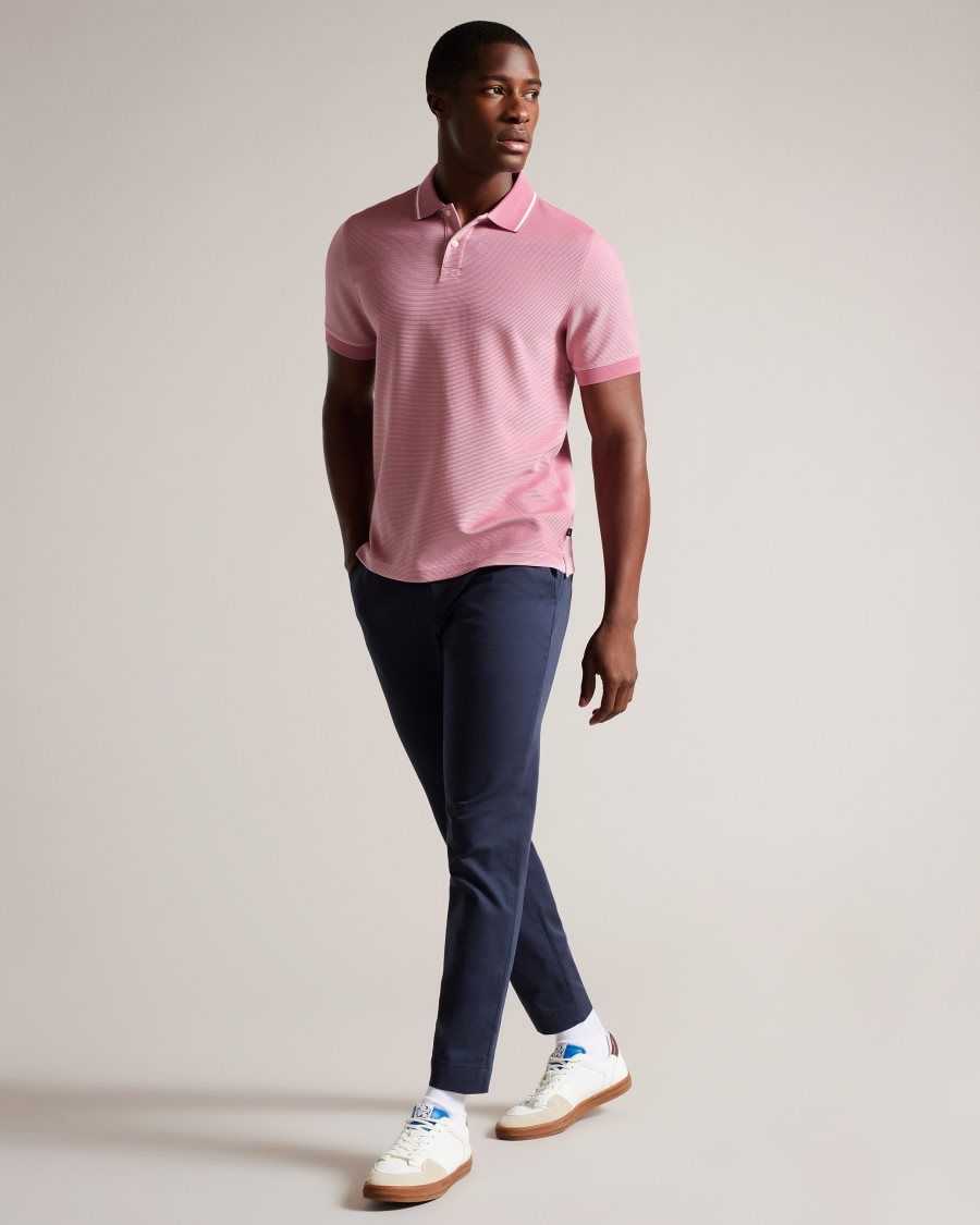 Ted Baker Ellerby Short Sleeve Striped Polo Shirt MID-PINK | 8039571-OV