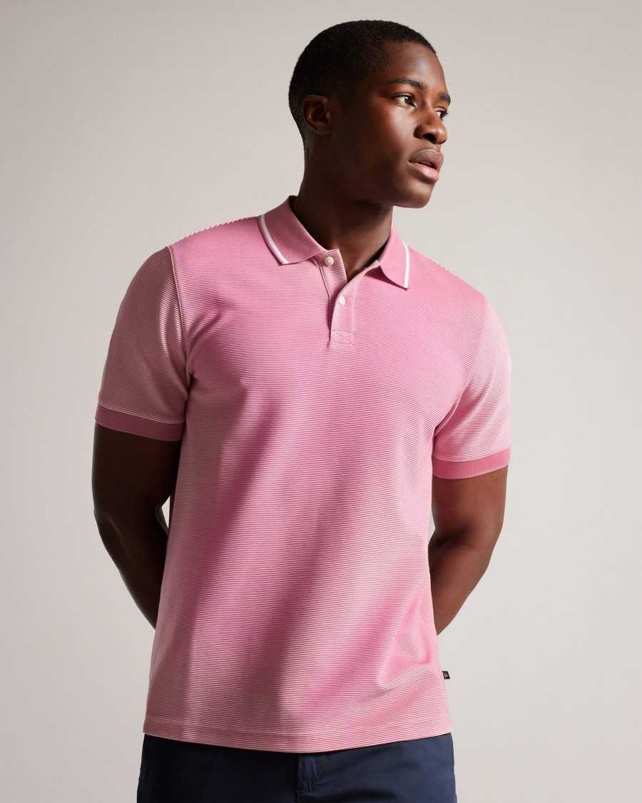 Ted Baker Ellerby Short Sleeve Striped Polo Shirt MID-PINK | 8039571-OV