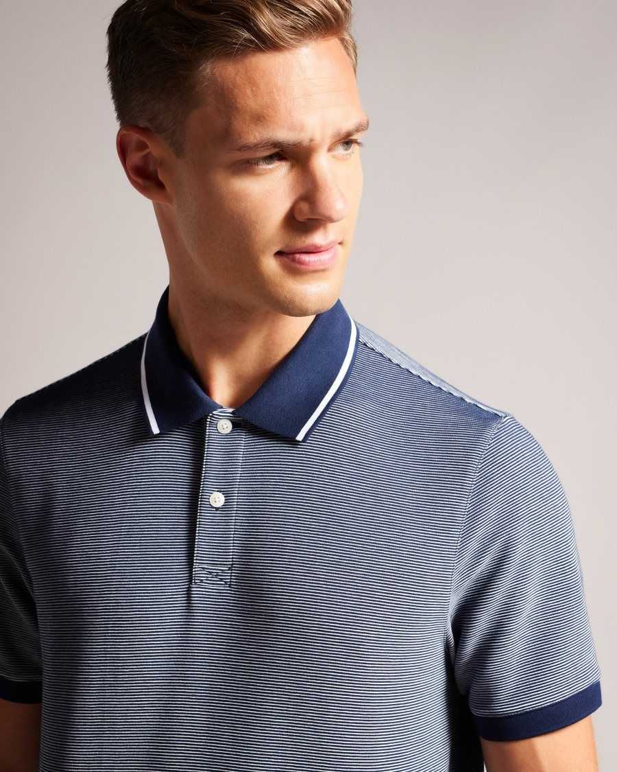 Ted Baker Ellerby Short Sleeve Striped Polo Shirt Navy | 8539042-DI