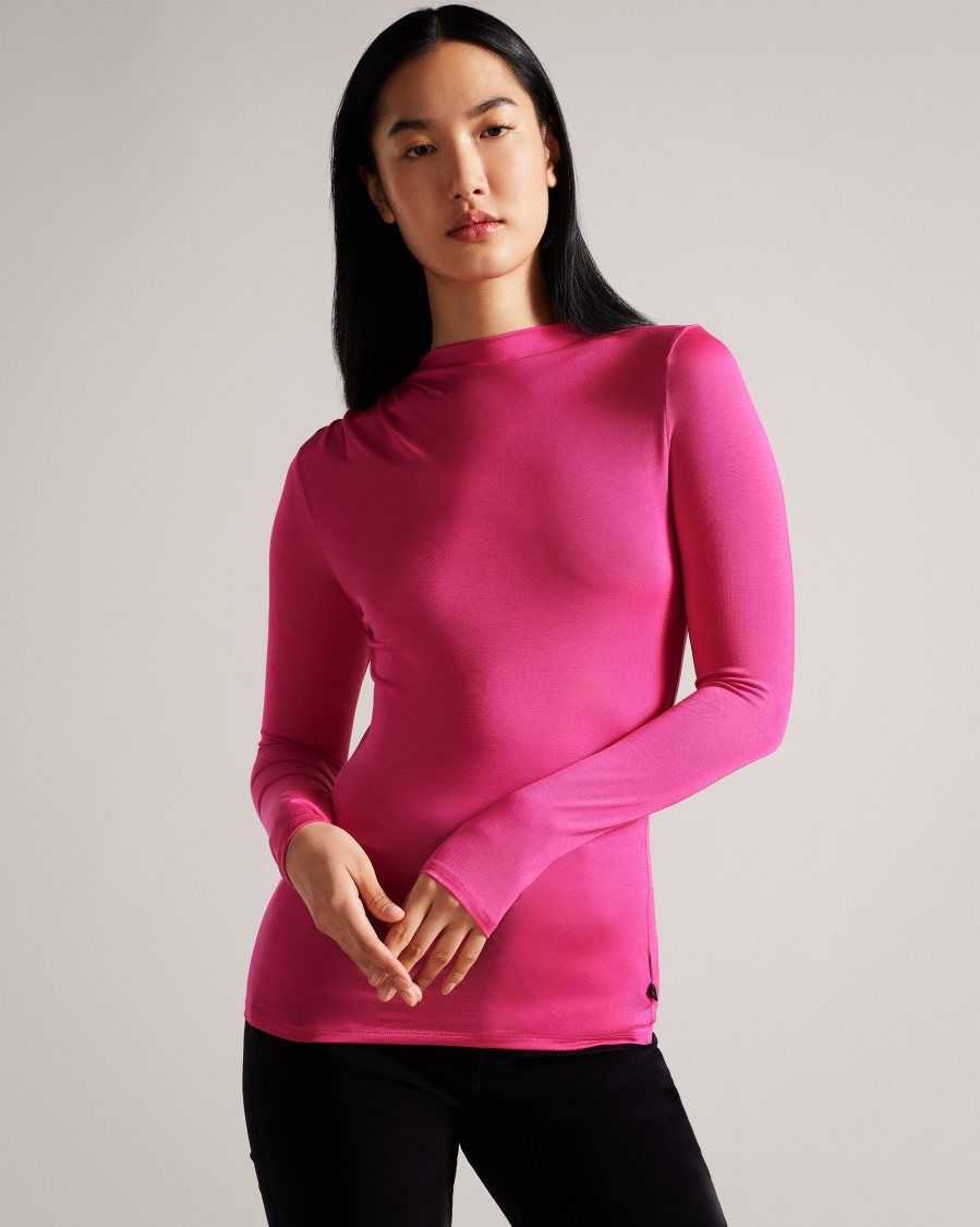 Ted Baker Eloria Twist Neck Fitted Top Deep-Pink | 6015472-TH