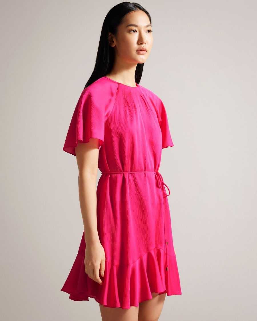 Ted Baker Elsieee Fluted Hem Mini Skater Dress Bright Pink | 2905318-CG