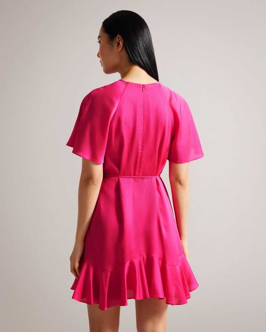 Ted Baker Elsieee Fluted Hem Mini Skater Dress Bright Pink | 2905318-CG