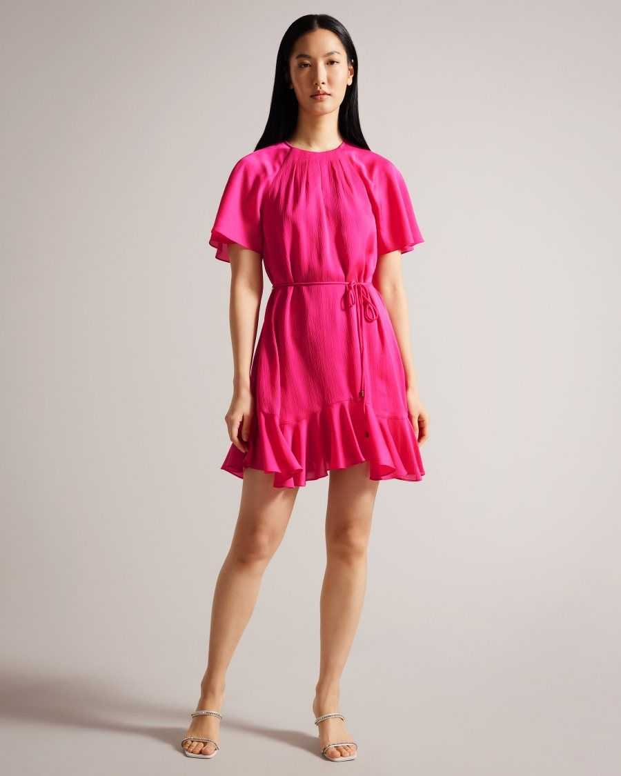 Ted Baker Elsieee Fluted Hem Mini Skater Dress Bright Pink | 2905318-CG