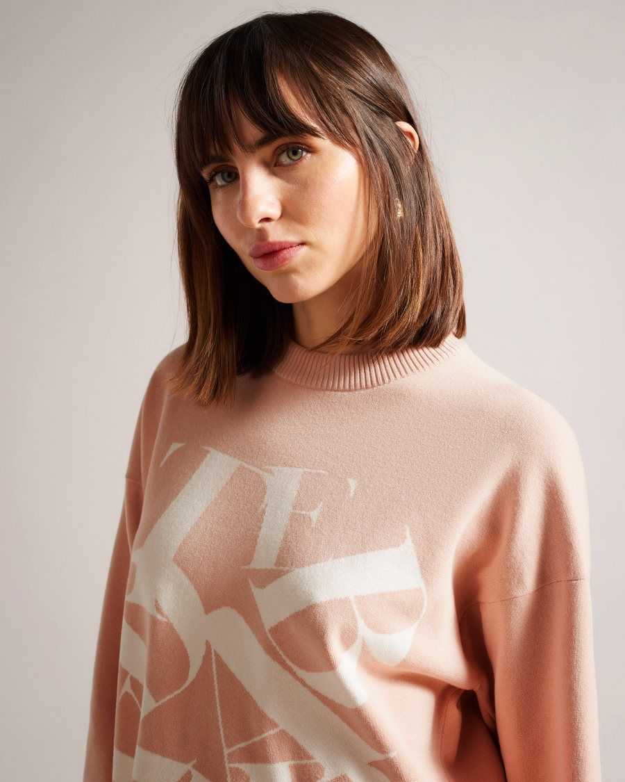 Ted Baker Elssiaa Branded Jacquard Knit Jumper Pink | 5783460-GJ