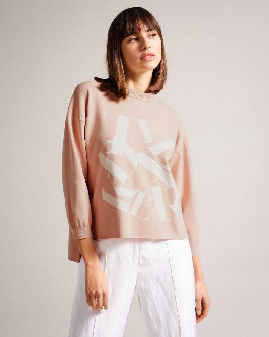 Ted Baker Elssiaa Branded Jacquard Knit Jumper Pink | 5783460-GJ