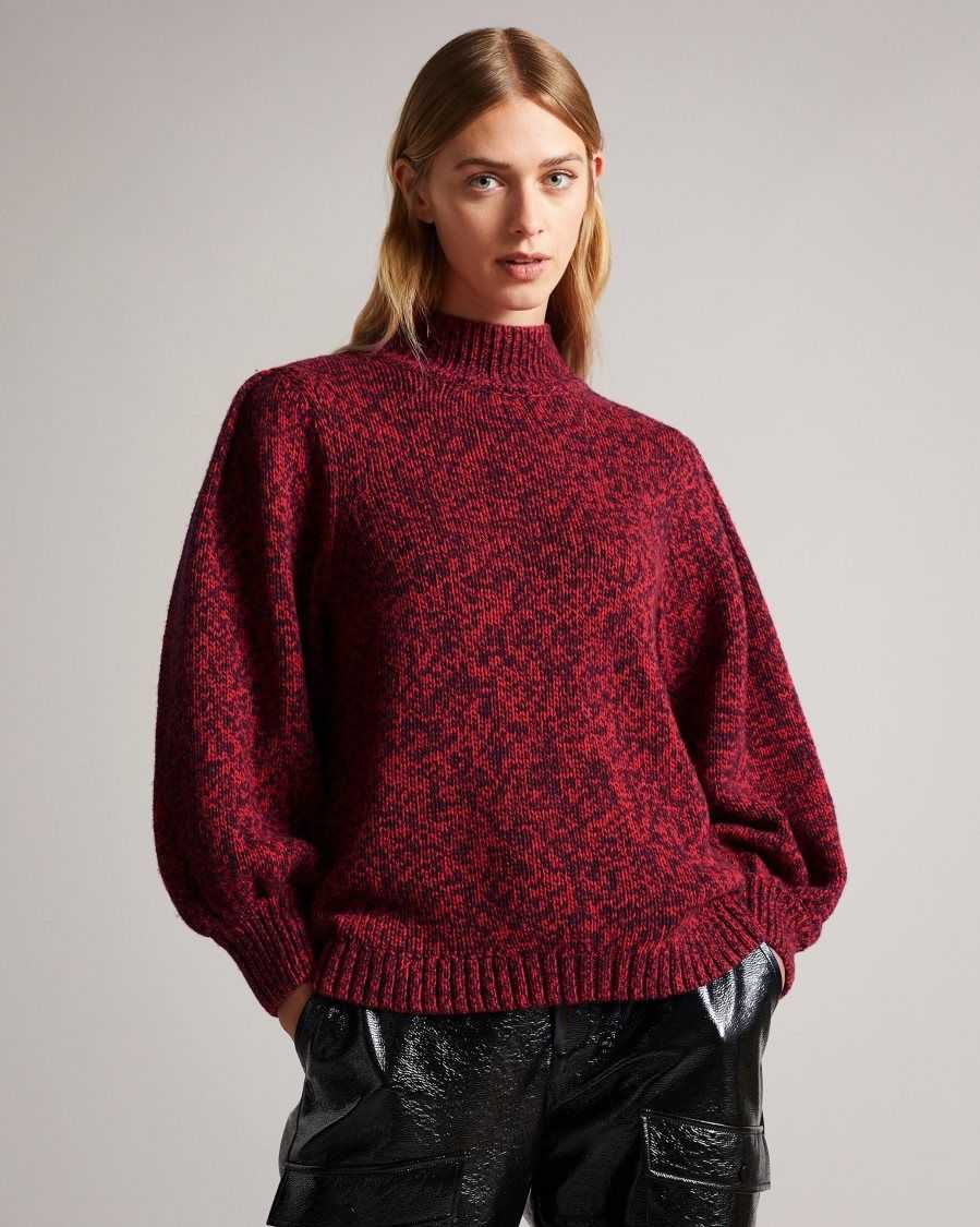 Ted Baker Elvinaa Statement Sleeve Chunky Jumper Bright Red | 0394572-UY