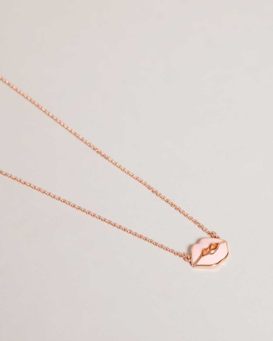 Ted Baker Emani Kiss Kiss Enamel Necklace Pale Pink | 0546387-ZG