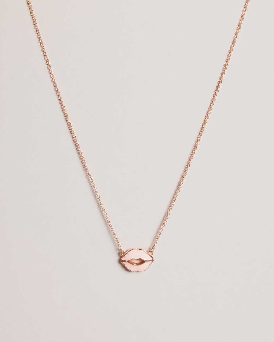 Ted Baker Emani Kiss Kiss Enamel Necklace Pale Pink | 0546387-ZG