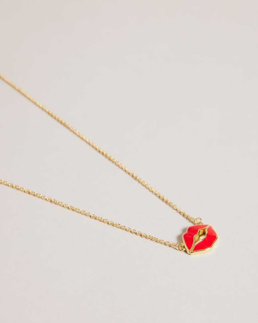 Ted Baker Emani Kiss Kiss Enamel Necklace Red | 7902861-FD