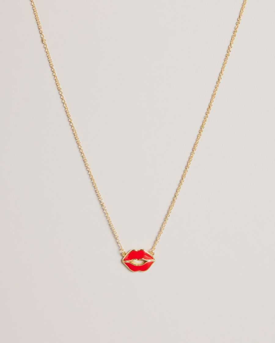 Ted Baker Emani Kiss Kiss Enamel Necklace Red | 7902861-FD