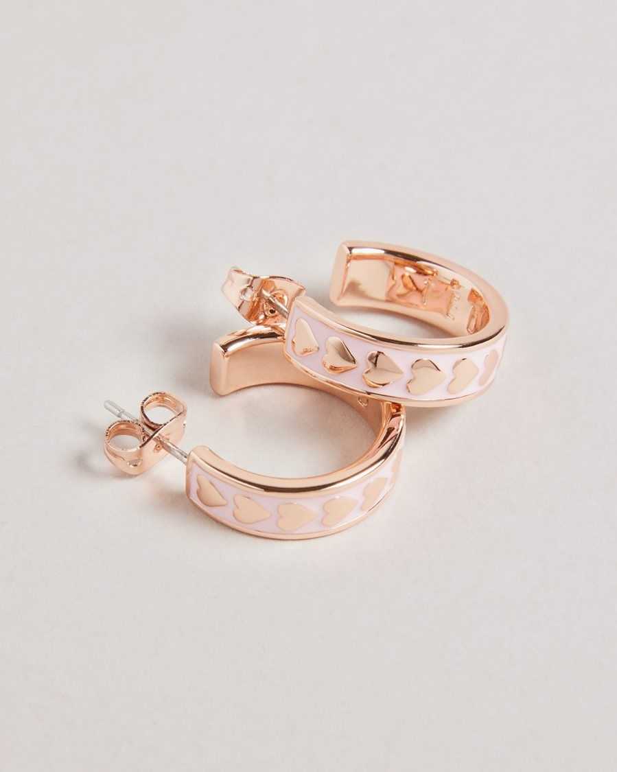 Ted Baker Emrie Enamel Heart Hoop Earrings Pale Pink | 4192580-CR