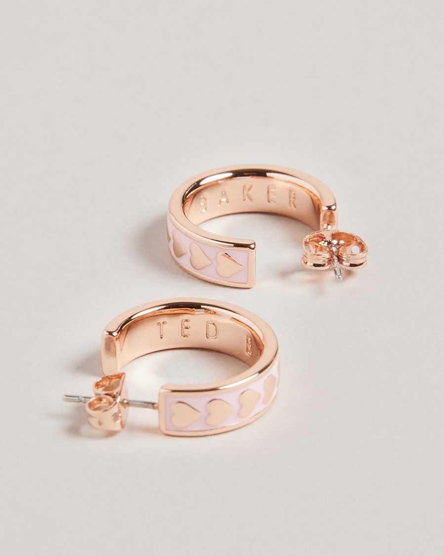 Ted Baker Emrie Enamel Heart Hoop Earrings Pale Pink | 4192580-CR