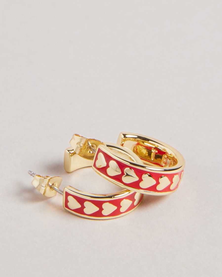 Ted Baker Emrie Enamel Heart Hoop Earrings Red | 9841506-KI