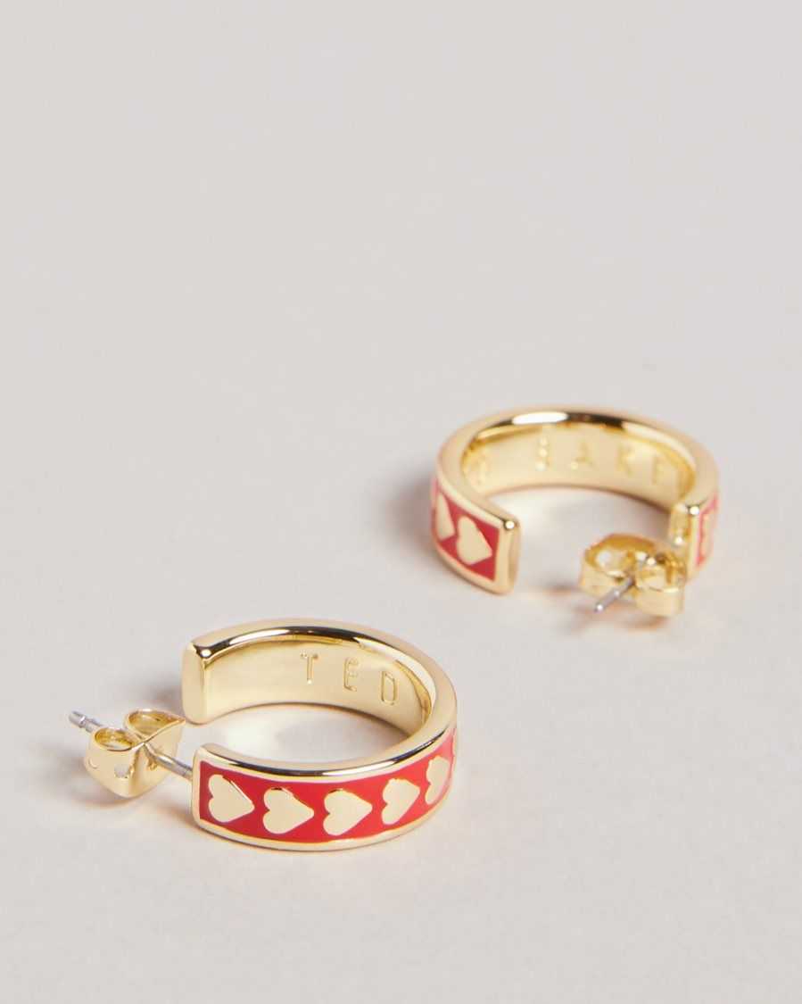 Ted Baker Emrie Enamel Heart Hoop Earrings Red | 9841506-KI